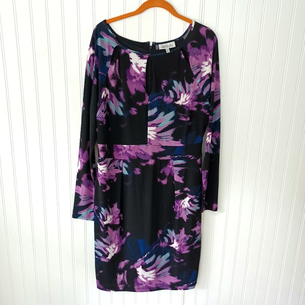 Jennifer Lopez Knee Length Abstract Matte Jersey Dress XL EUC